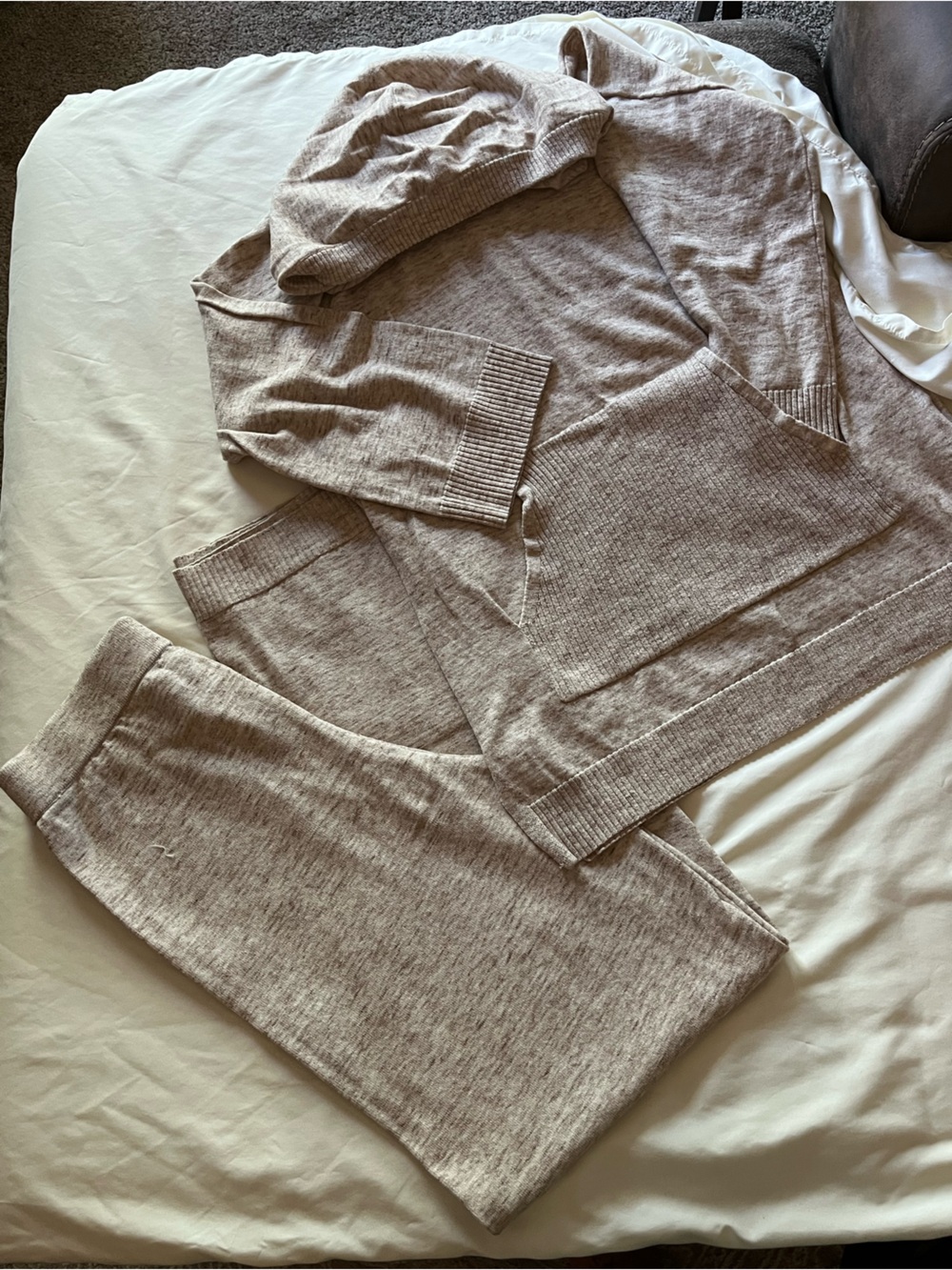 Isaac Mizrahi Taupe Wide-Leg Knit Lounge Set